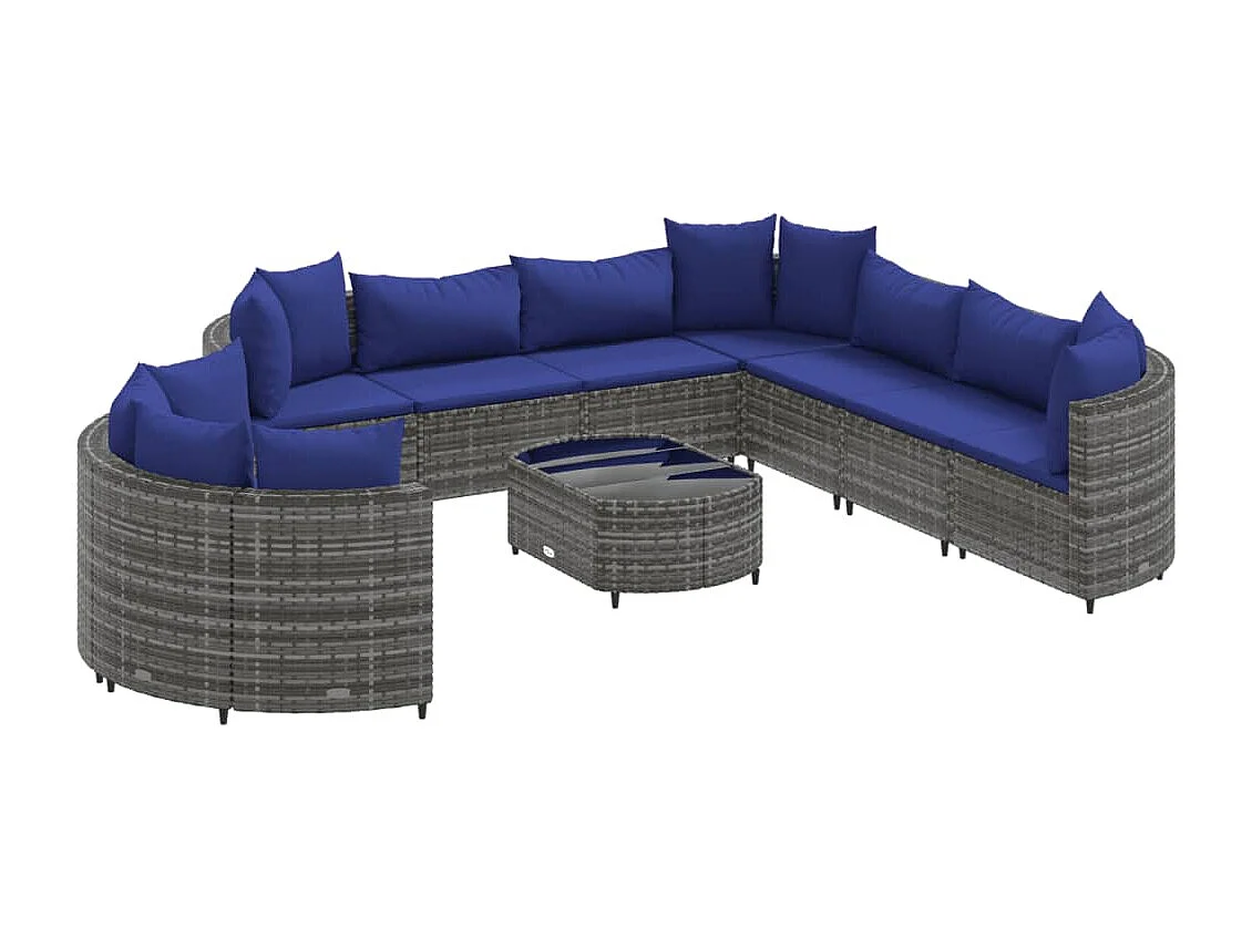 Set Divano da Giardino 10 pz con Cuscini Grigio in Polyrattan