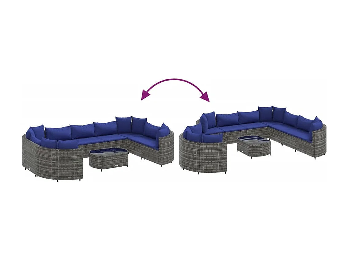 Set Divano da Giardino 10 pz con Cuscini Grigio in Polyrattan