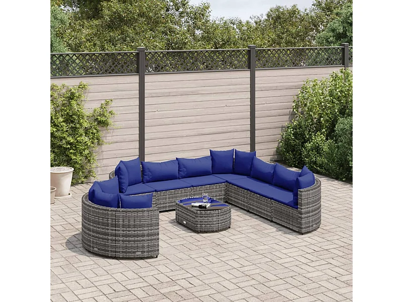Set Divano da Giardino 10 pz con Cuscini Grigio in Polyrattan