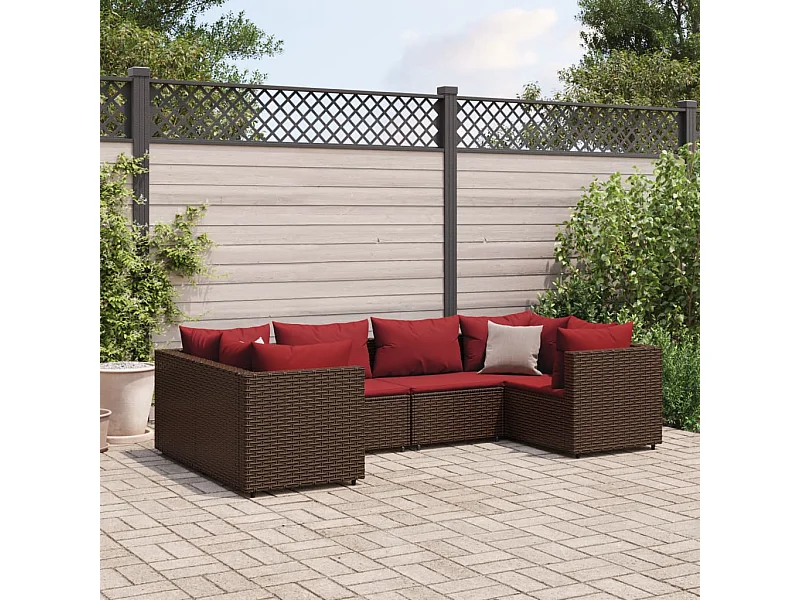Set Mobili da Giardino 6pz con Cuscini in Polyrattan Marrone