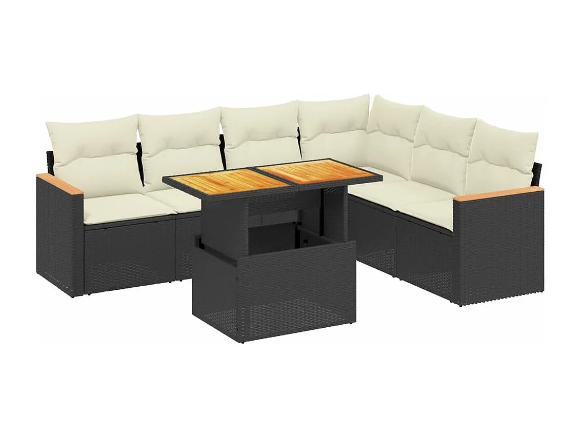 Salon de jardin 7 pcs avec coussins noir résine tressée