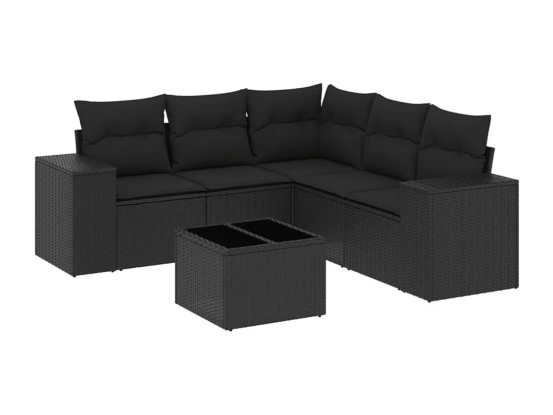 Salon de jardin 6 pcs avec coussins noir résine tressée