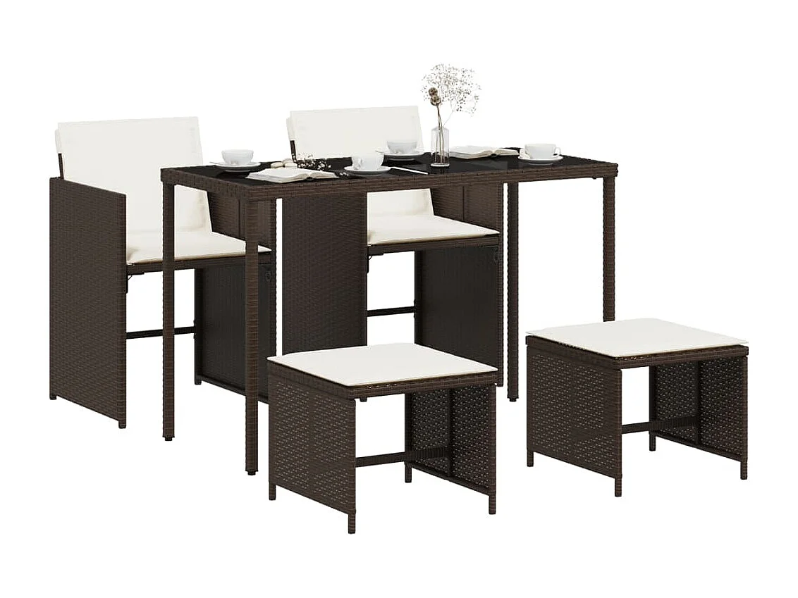 Set comedor de jardín 5 piezas y cojines ratán sintético marrón