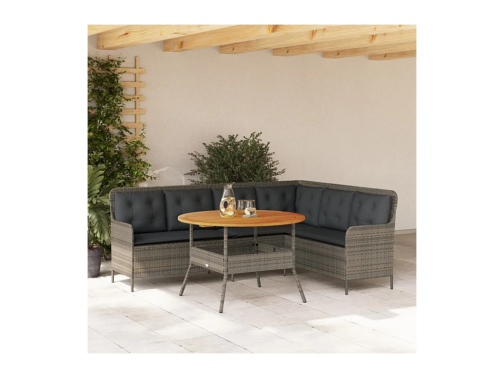 Salon de jardin 2 pcs avec coussins Gris Résine tressée