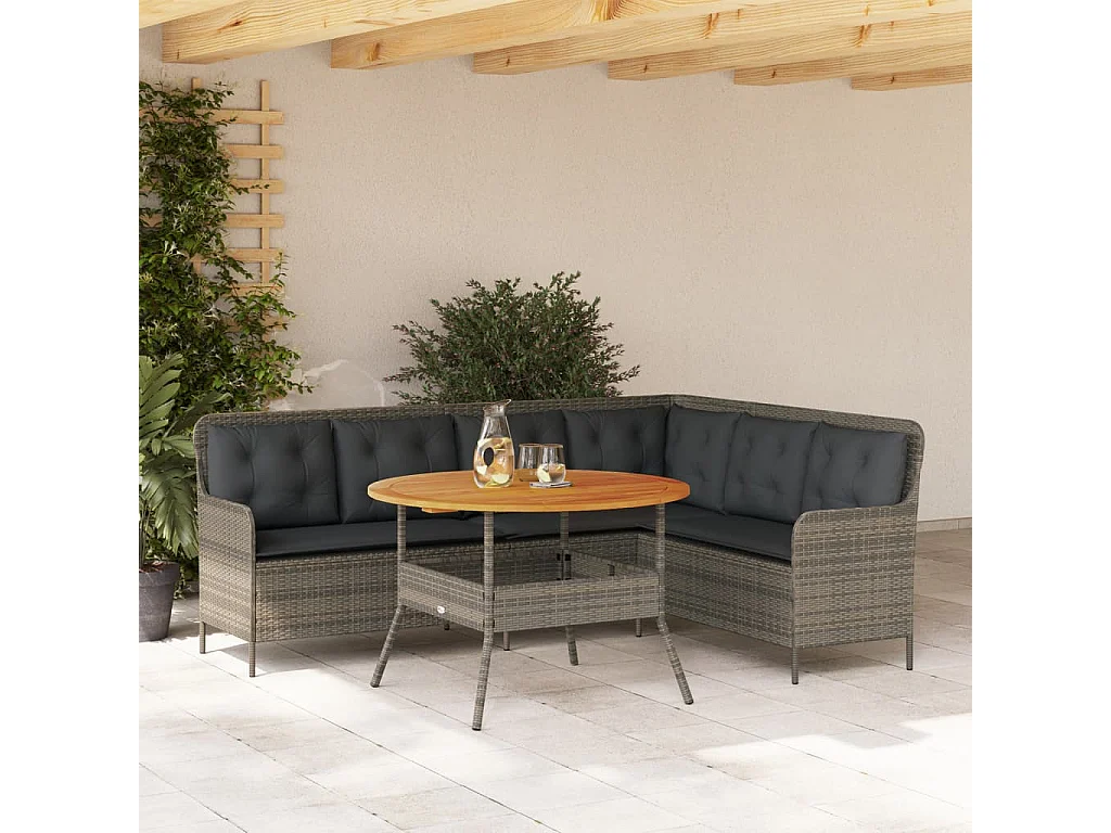 Salon de jardin 2 pcs avec coussins Gris Résine tressée
