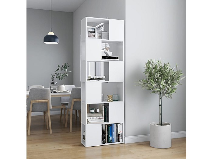 Divisorio Con Libreria Puraday 100x24x188 Cm Bianco - Scaffale A Parete Moderno, 2 Ante, Ampio Spazio, Kit Fissaggio Incluso - 3