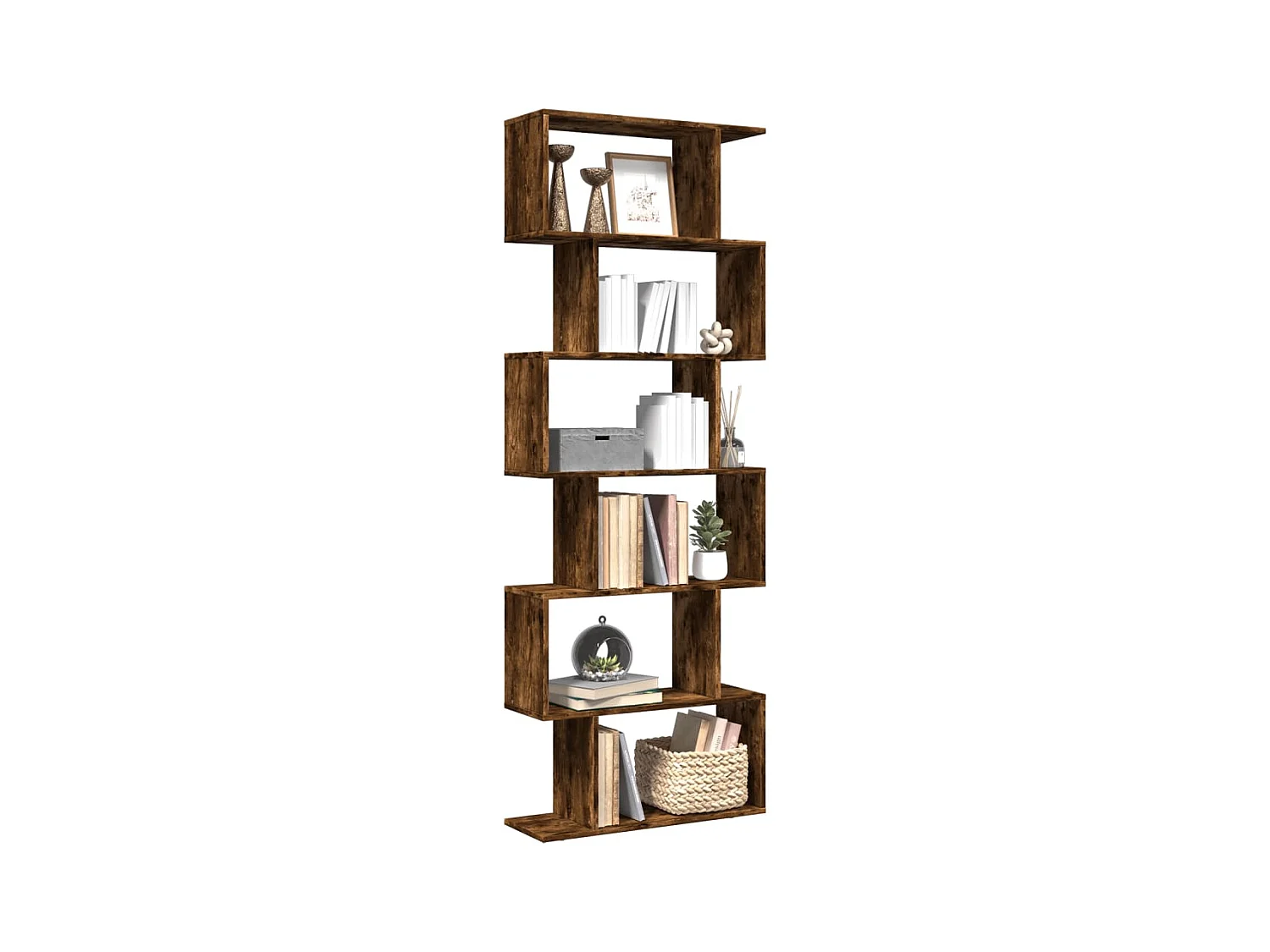 Étagère séparatrice de pièce à 6 niveaux chêne fumé 70x24x193cm