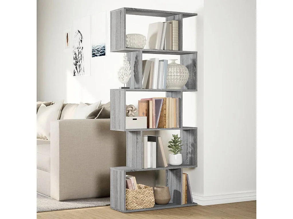 Étagère séparatrice de pièce 5 niveaux sonoma gris 70x24x161 cm