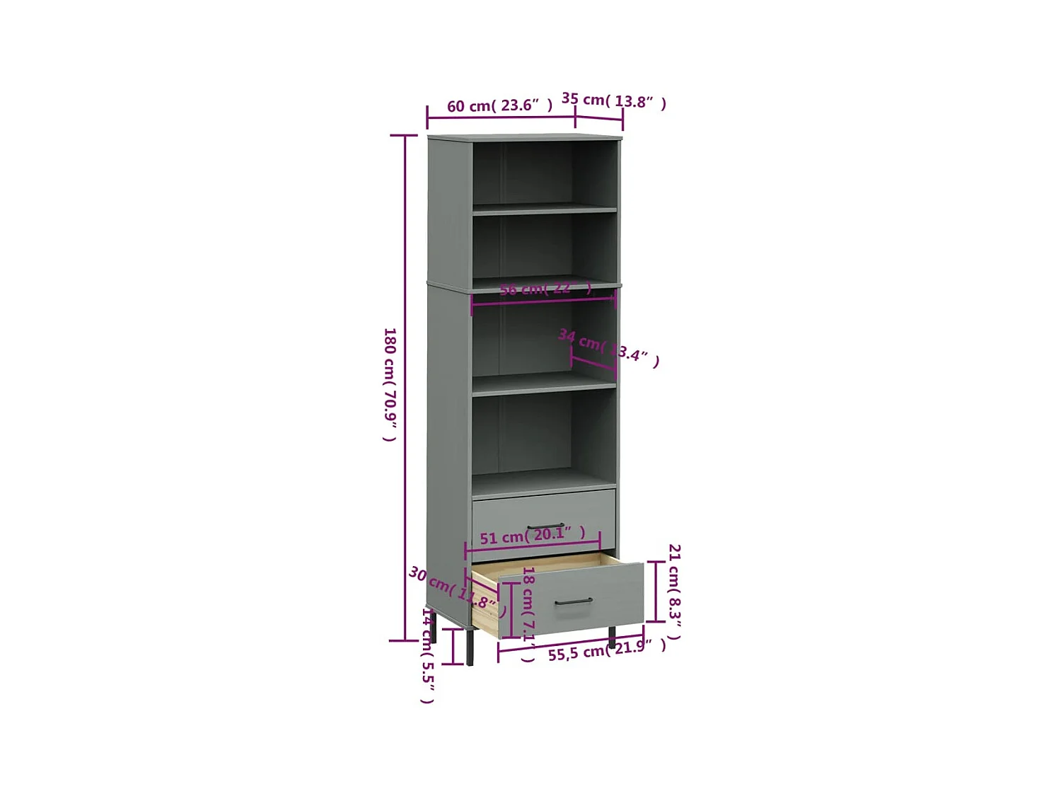 Armoire à vitrine MOLDE Blanc 90x35x175 cm Bois de pin massif