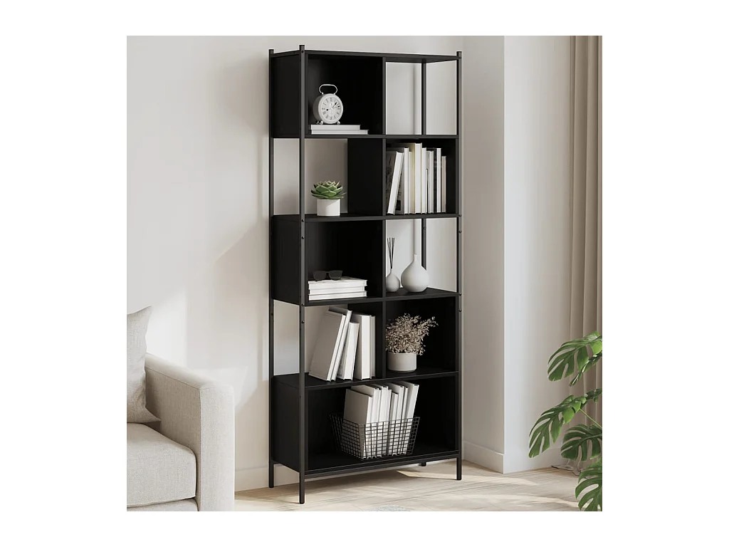 Bibliothèque noir 72x28x172 cm bois d'ingénierie