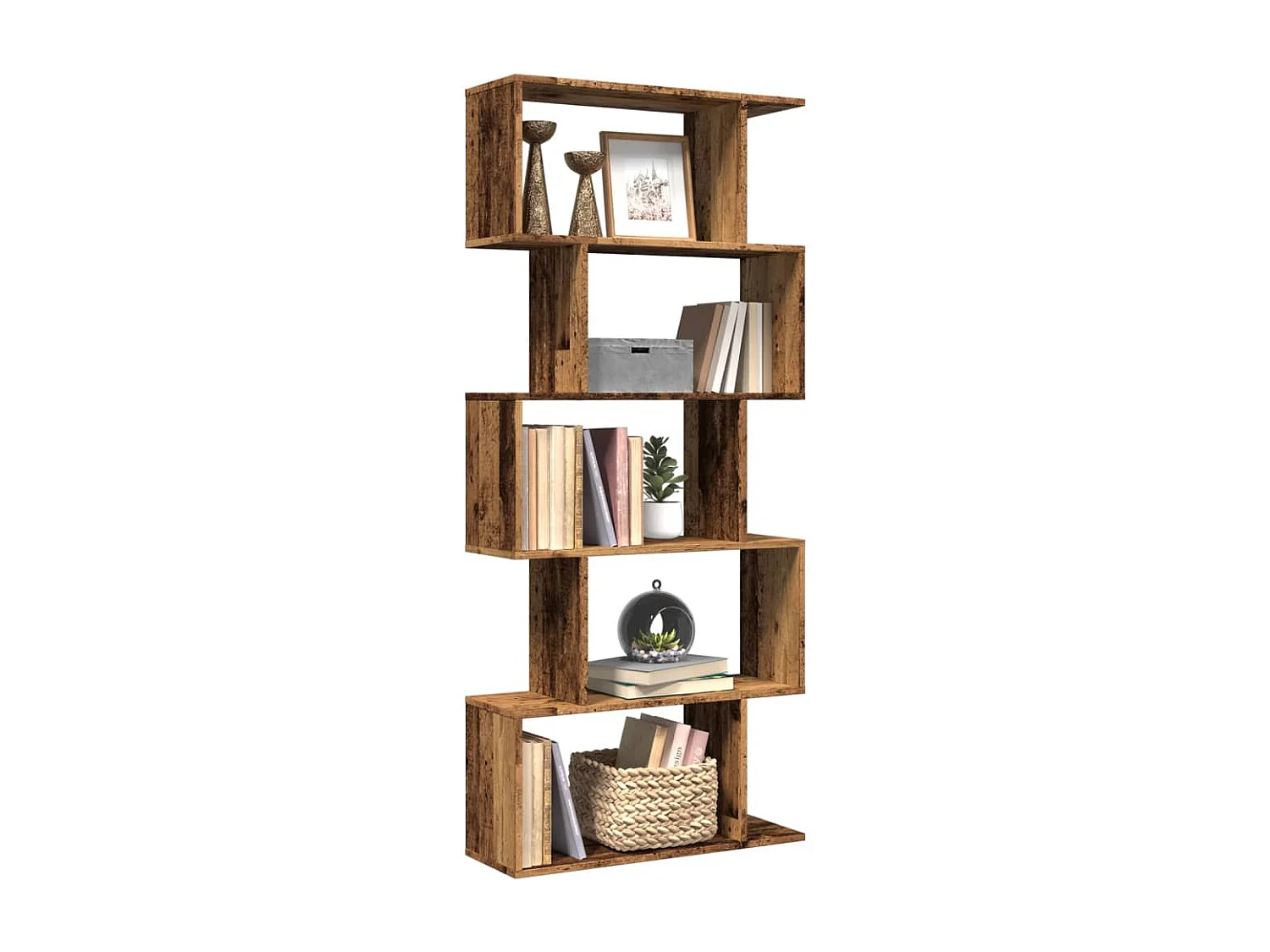 Librería divisora 5 niveles madera envejecida 70x24x161 cm