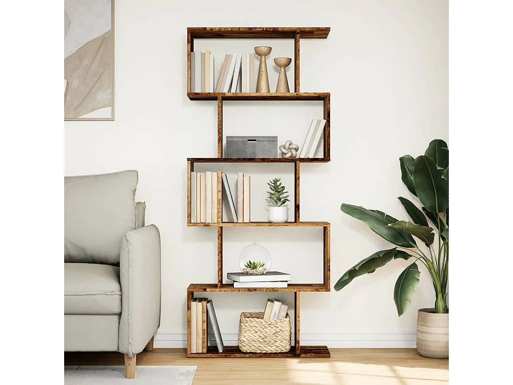 Librería divisora 5 niveles madera envejecida 70x24x161 cm