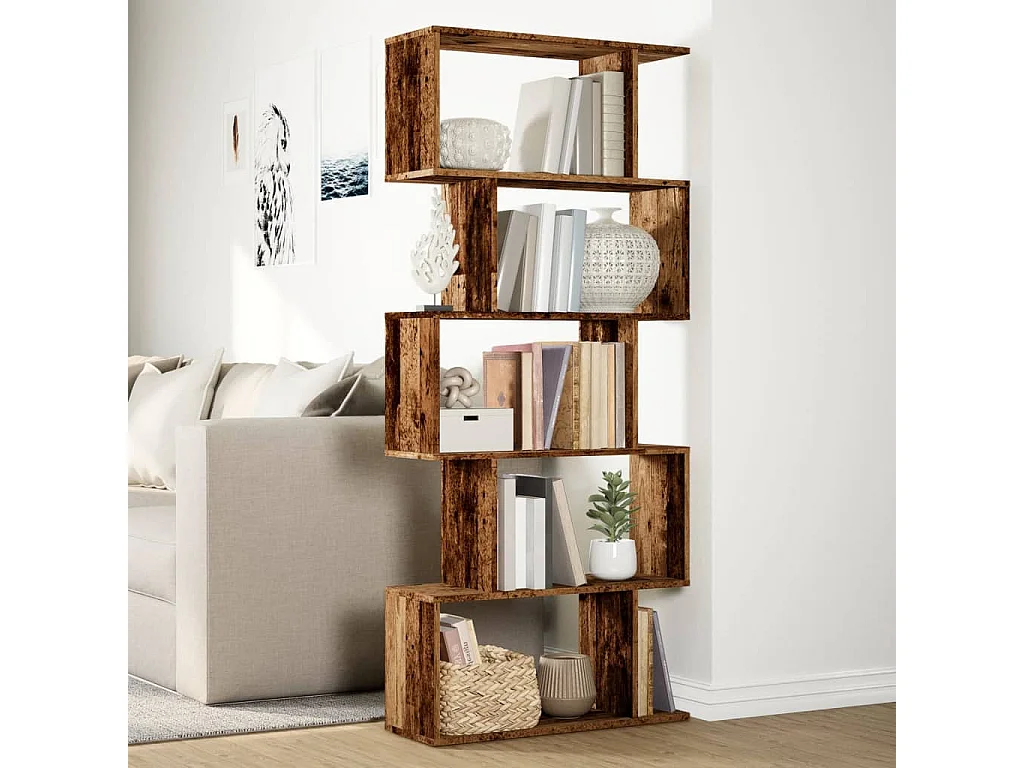 Librería divisora 5 niveles madera envejecida 70x24x161 cm