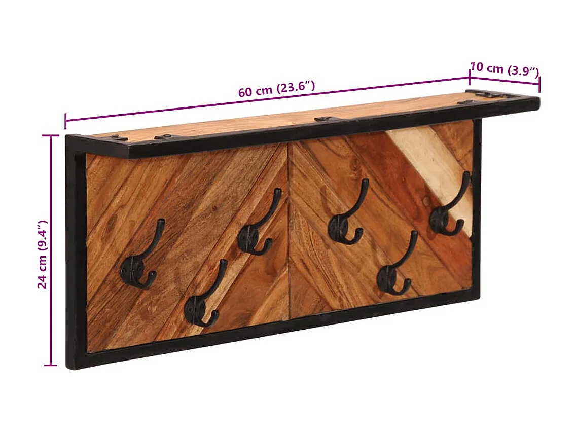 Porte-manteau mural avec 6 crochets bois massif d'acacia