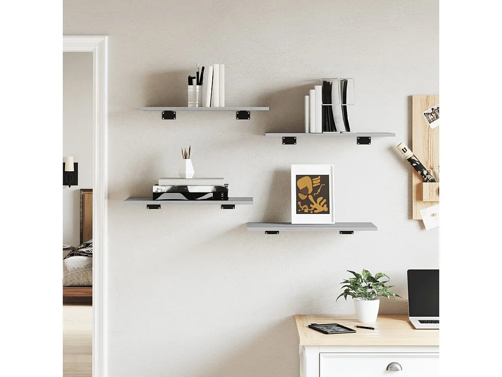 Estantes pared 4 uds madera ingeniería gris Sonoma 60x30x1,5 cm