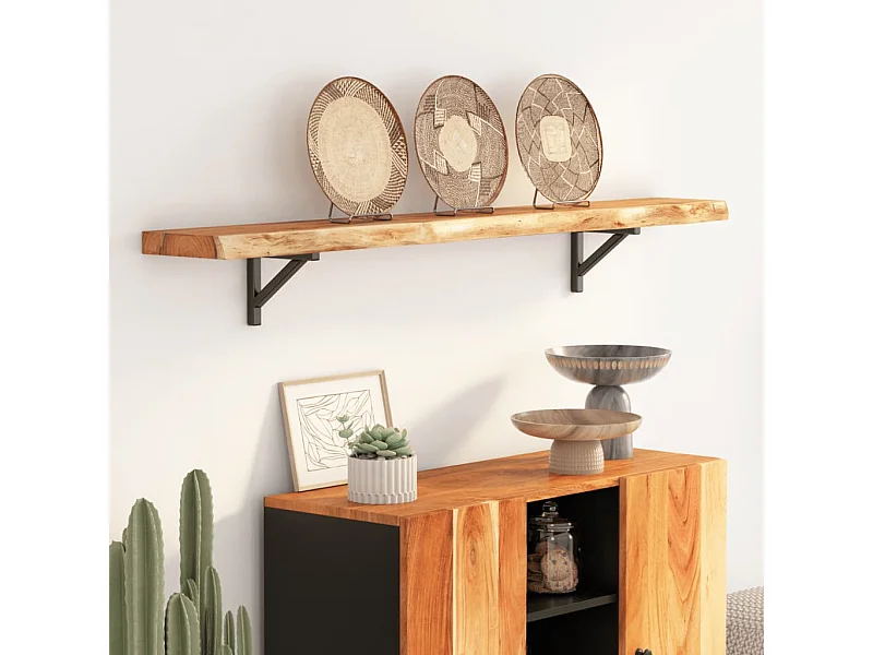 Estante pared rectangular madera acacia borde vivo 140x20x2,5cm