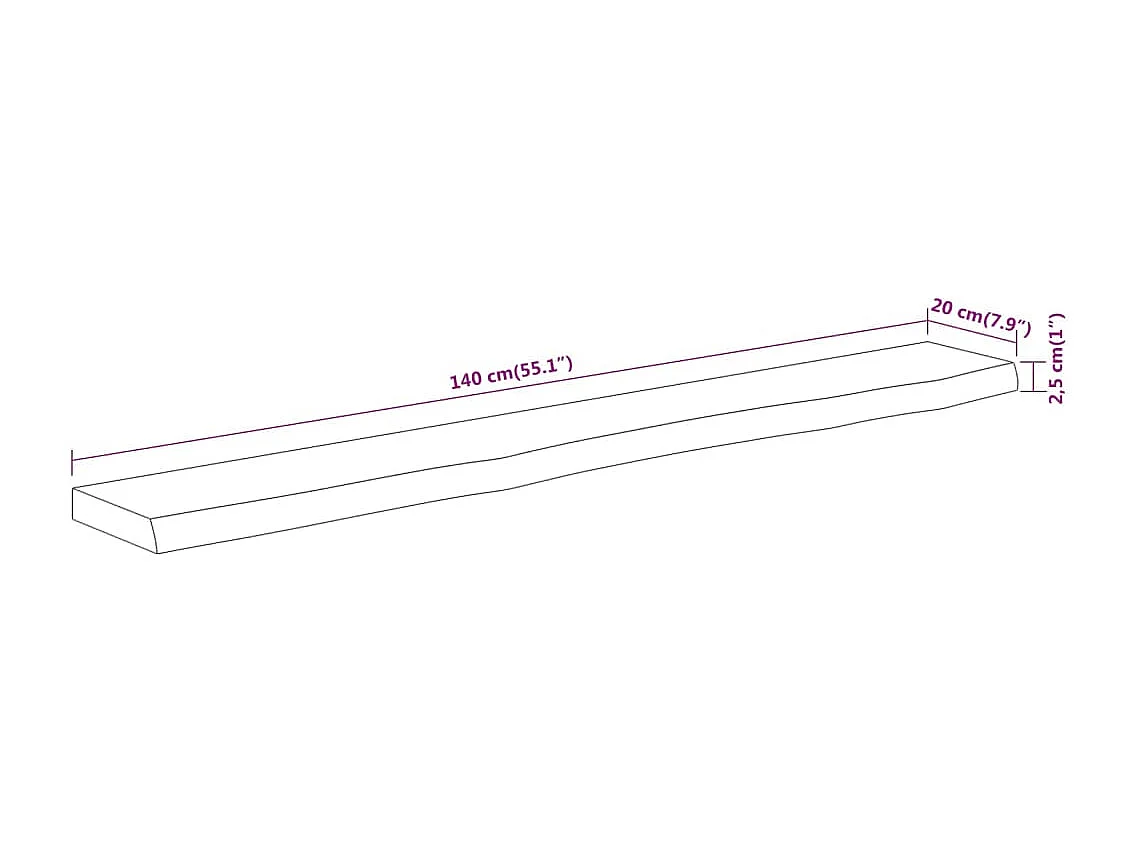 Estante pared rectangular madera acacia borde vivo 140x20x2,5cm