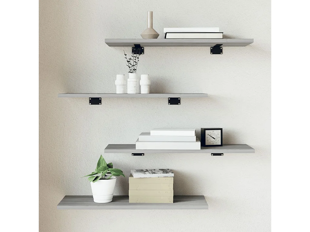 Mensole Parete 4pz Grigio Sonoma 60x20x1,5cm Legno Multistrato