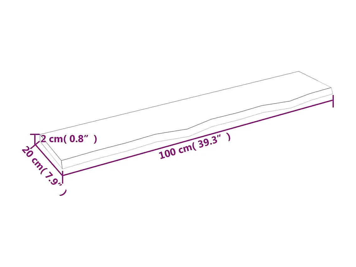 Ripiano a Parete 100x20x2 cm Legno Massello Rovere Non Trattato