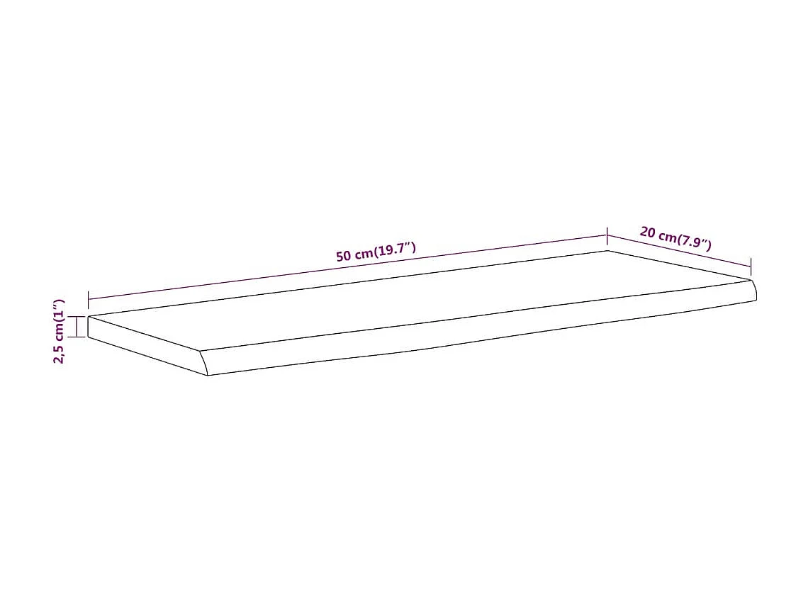 Prateleira de parede retangular 50x20x2,5 cm acácia maciça