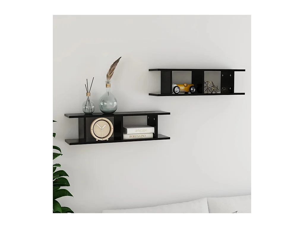 Wandschappen 2 st 75x18x20 cm bewerkt hout zwart