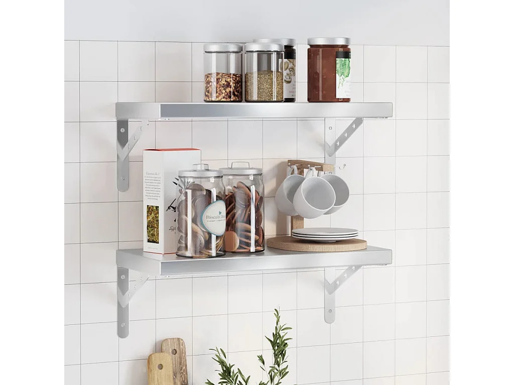 Estantes de pared 2 uds acero inoxidable plateado 50x23,5 cm
