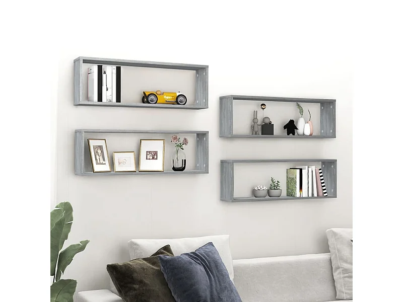 Étagères murales cubiques 4 pcs Sonoma gris 80x15x26,5 cm