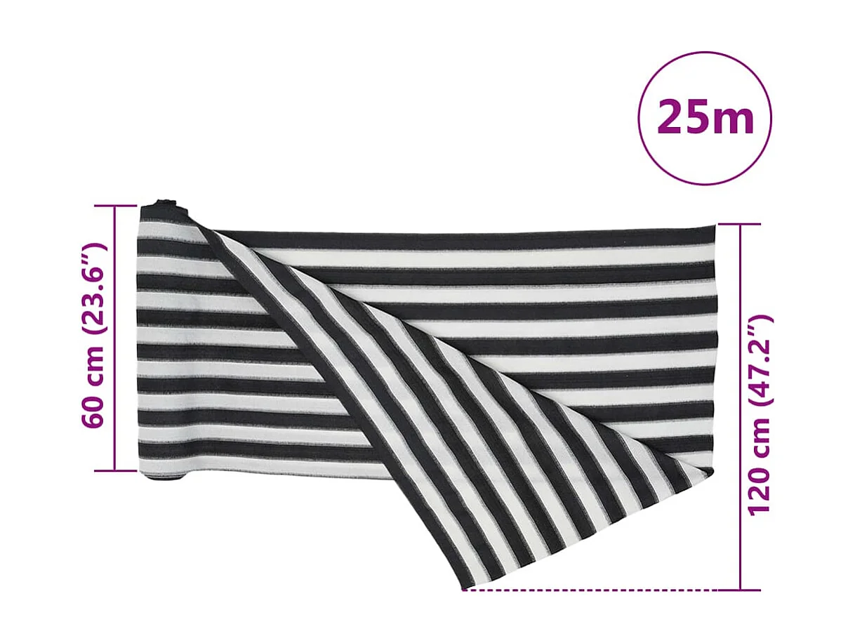 Filet brise-vue anthracite et blanc 1,2x25 m PEHD 75 g/m²