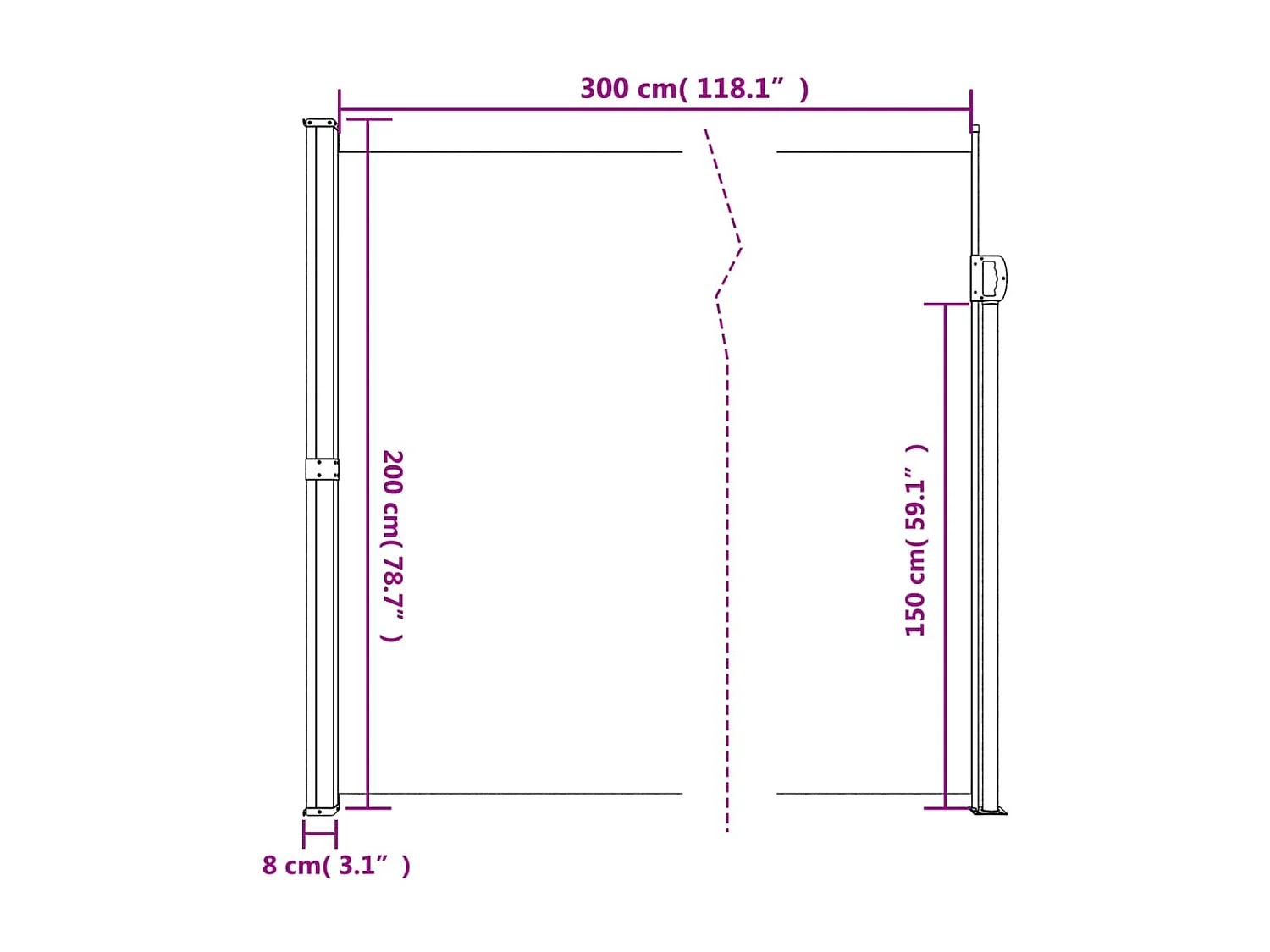 Auvent latéral rétractable blanc 200x300 cm