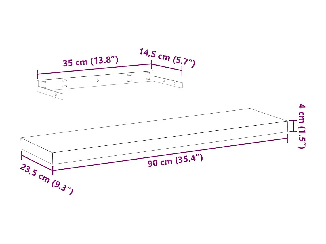 Prateleiras flutuantes 2 pcs 90x23,5x4 cm derivados de madeira