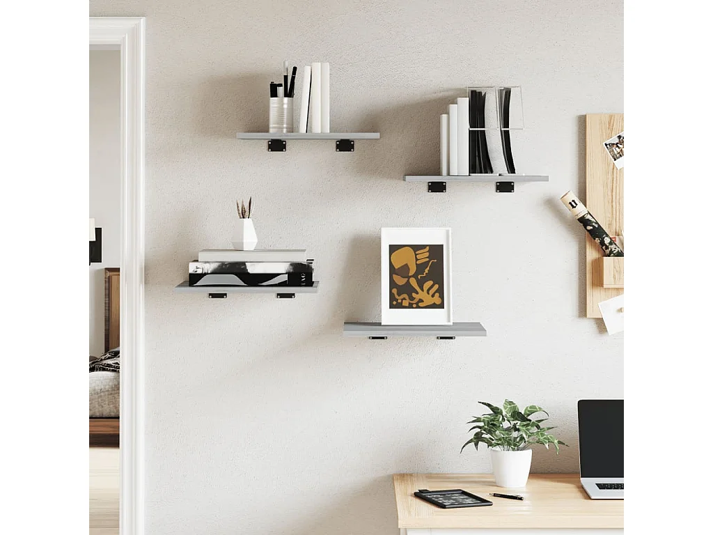 Estantes pared 4 uds madera ingeniería gris Sonoma 40x30x1,5 cm