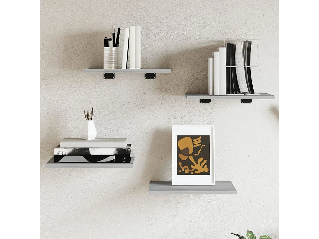 Mensole Parete 4pz Grigio Sonoma 40x30x1,5cm Legno Multistrato