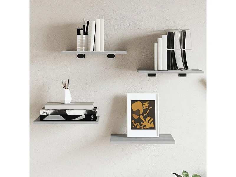 Estantes pared 4 uds madera ingeniería gris Sonoma 40x30x1,5 cm