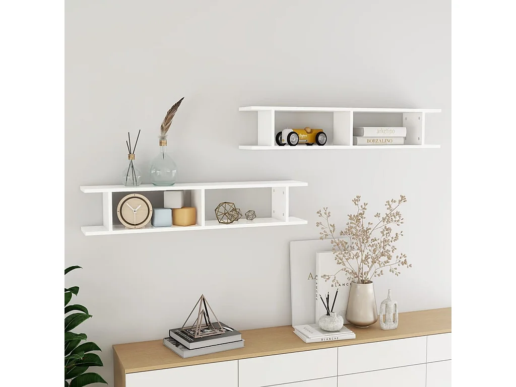 Estantes de pared 2 uds madera contrachapada blanco 105x18x20cm