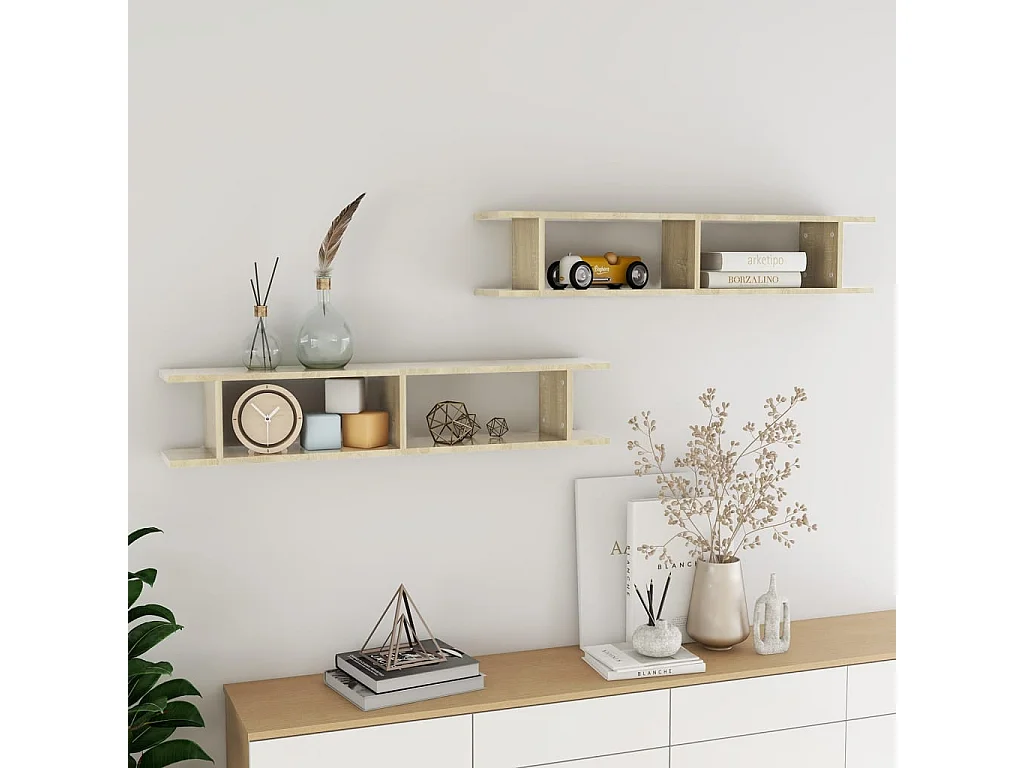 Estantes de parede 2 pcs 105x18x20 cm contrapl. carvalho sonoma