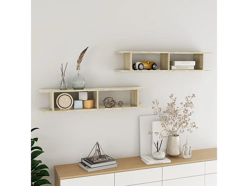 Mensole Parete 2pz Rovere Sonoma 105x18x20cm Legno Multistrato