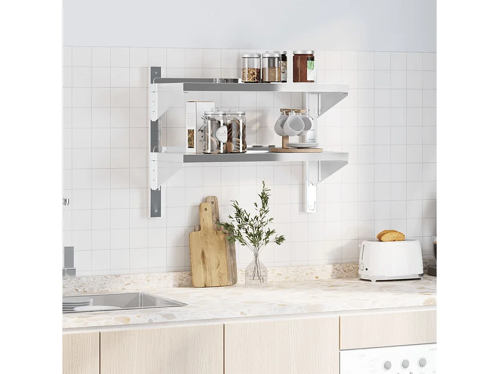 Estante parede 2 prateleiras 75x30x60 cm aço inoxidável prata