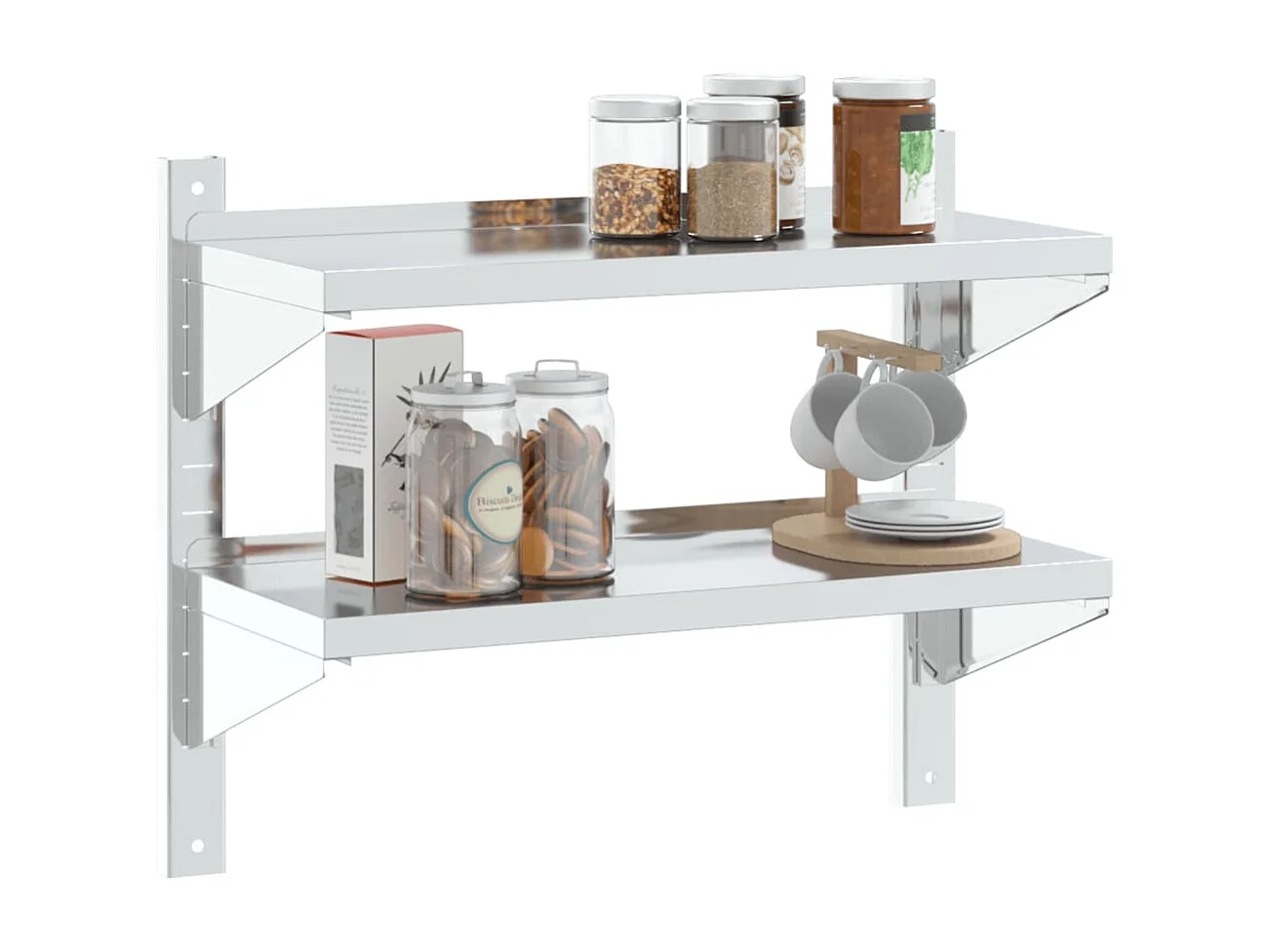 Estante parede 2 prateleiras 75x30x60 cm aço inoxidável prata