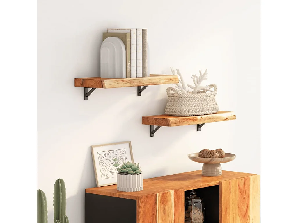 Étagère murale rectangulaire massif acacia bordure assortie
