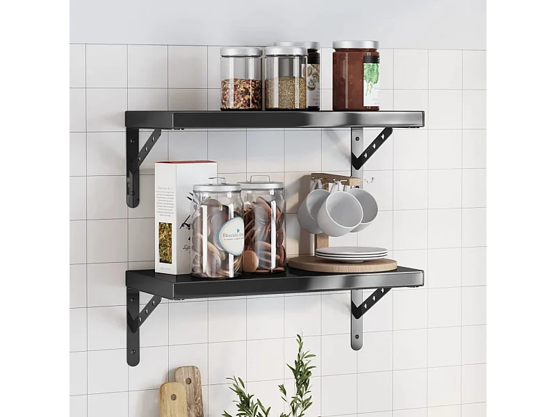 Mensole a Muro 2 pz 50x23,5 cm Nero in Acciaio Inossidabile