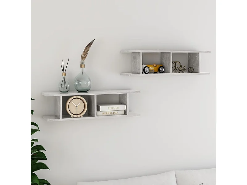 Estantes de parede 2 pcs 78x18x20 cm madeira cinzento cimento
