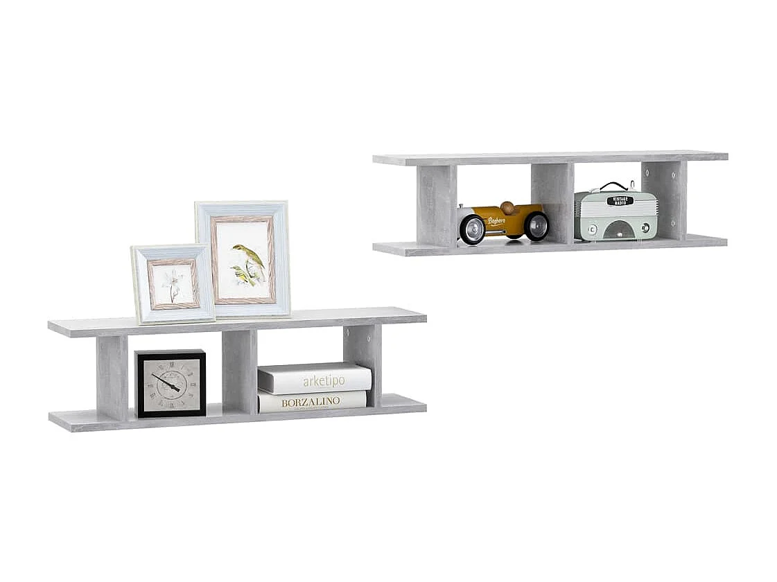 Estante de pared 2 uds contrachapada gris hormigón 75x18x20 cm