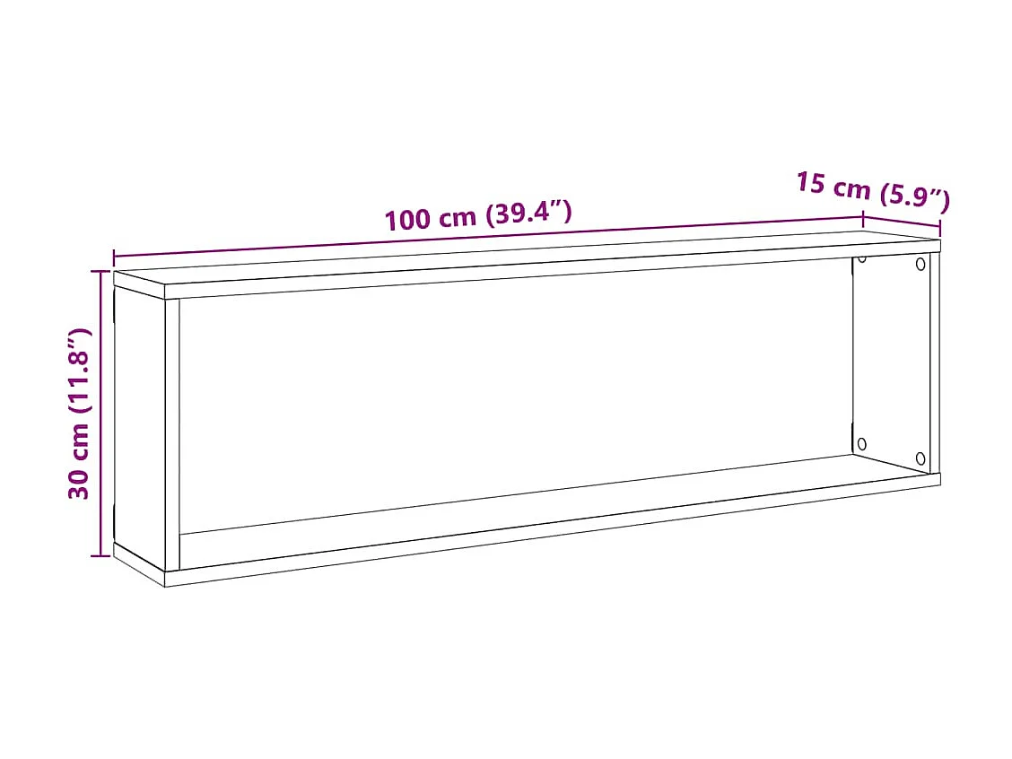 Étagères cube murales 4 pcs vieux bois 100x15x30 cm