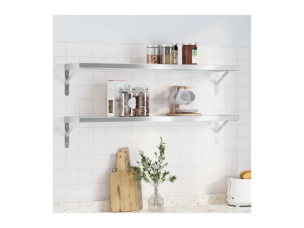 Mensole a Muro 2pz 100x23,5x3cm Argento in Acciaio Inossidabile