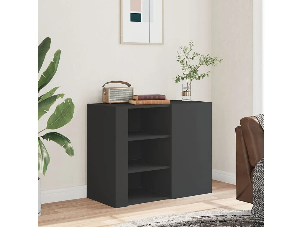 Armadietto a Muro Nero 75x35x60 cm in Truciolato