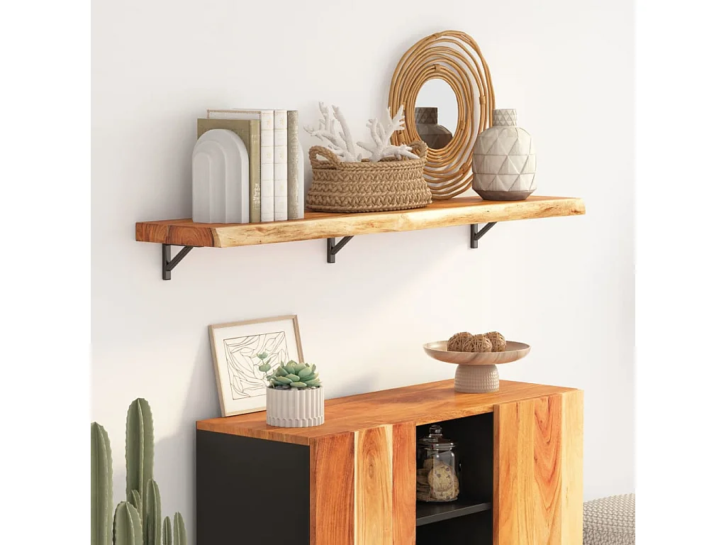 Estante pared rectangular madera acacia borde vivo 120x30x2,5cm
