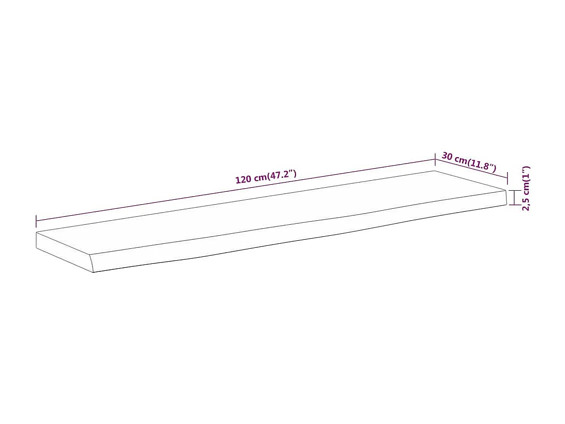 Estante pared rectangular madera acacia borde vivo 120x30x2,5cm