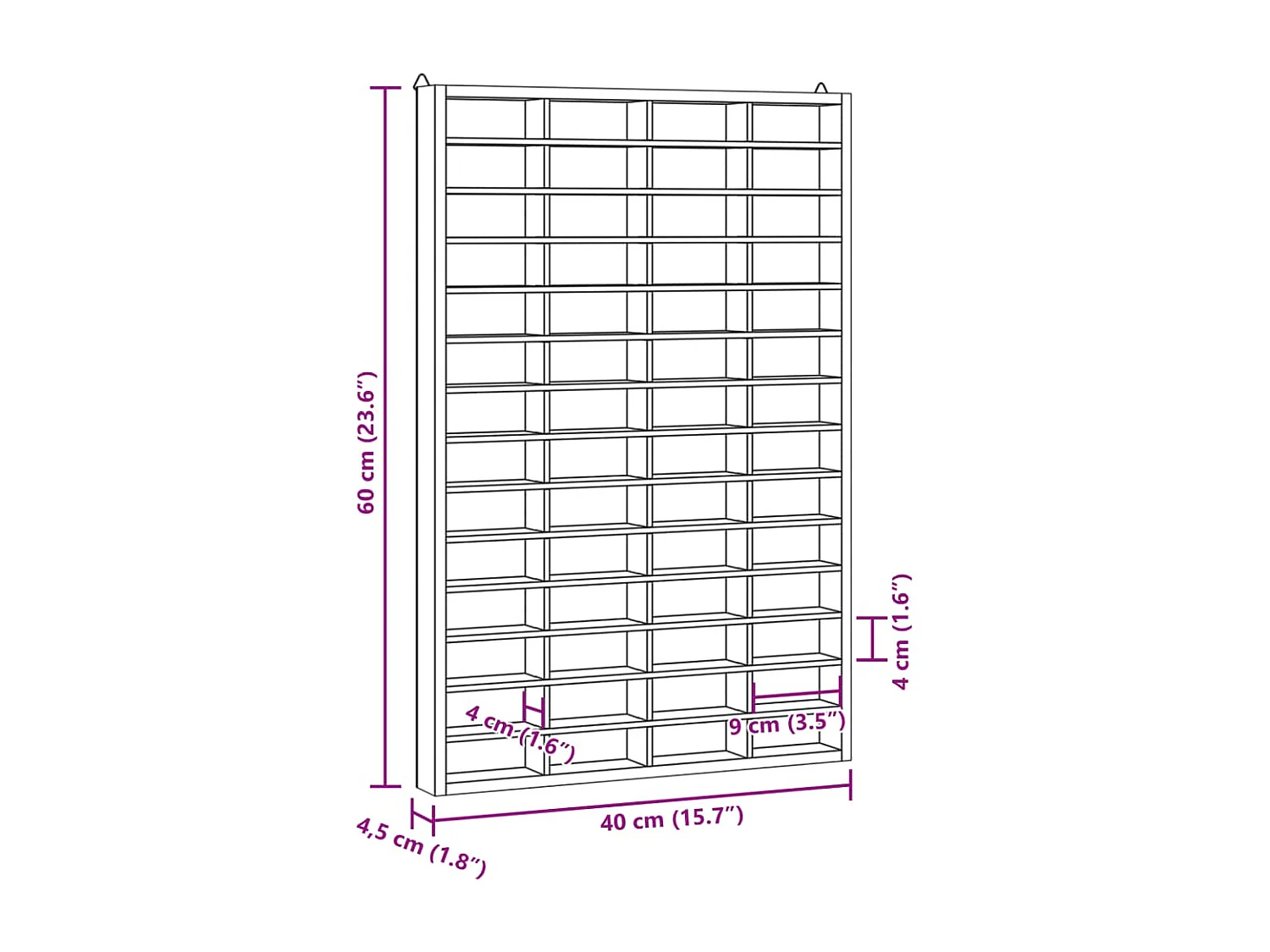 Wandvitrine mit 56 Fächern 40x4,5x60 cm