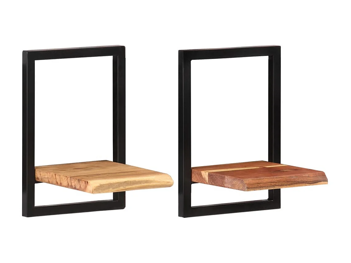 Mensole Parete 2 pz 25x25x35 cm Legno Massello Acacia e Acciaio