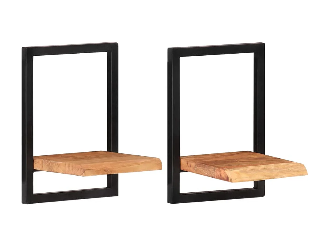 Mensole Parete 2 pz 25x25x35 cm Legno Massello Acacia e Acciaio